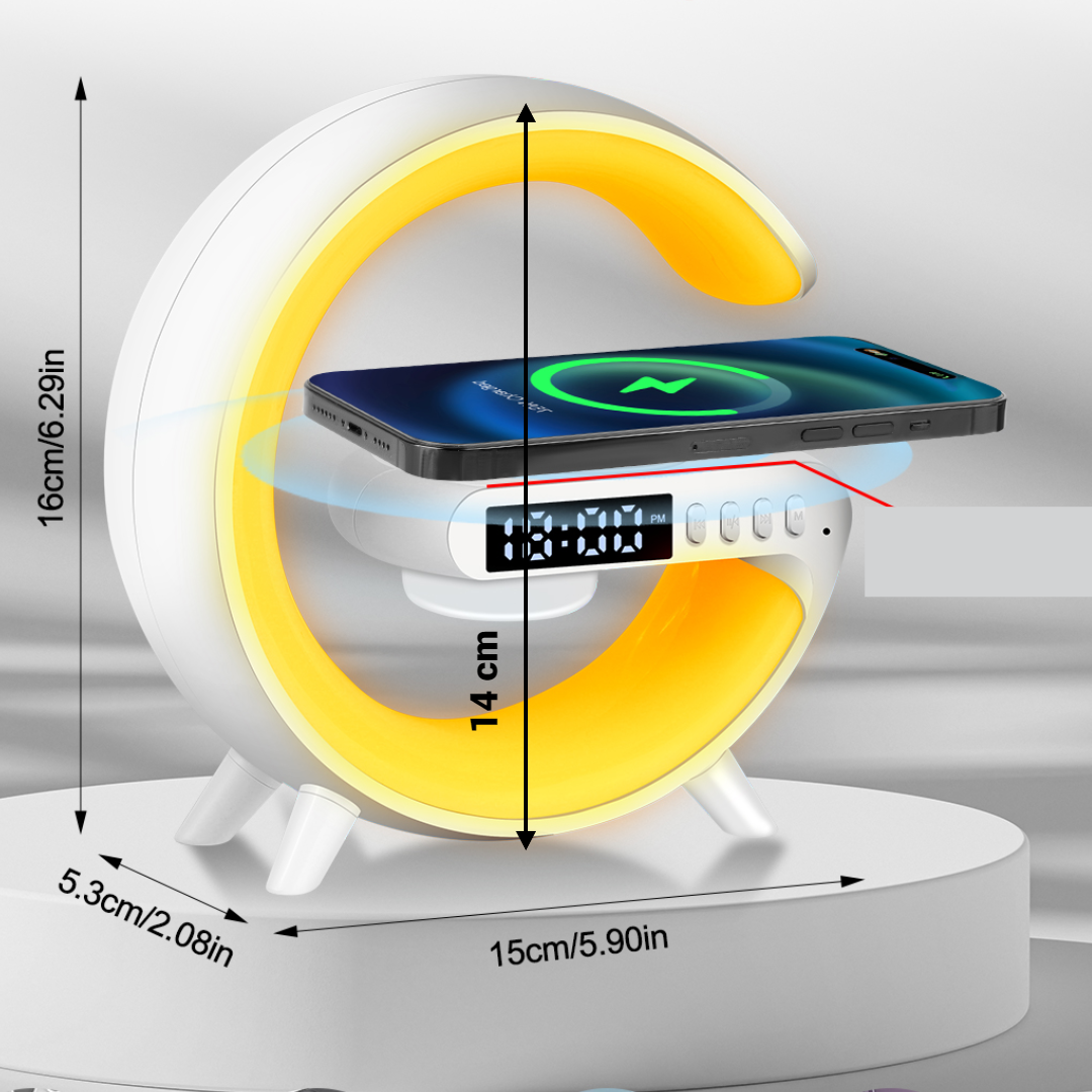 Statie incarcare wireless 3 in 1 cu lampa RGB si boxa bluetooth, control aplicatie