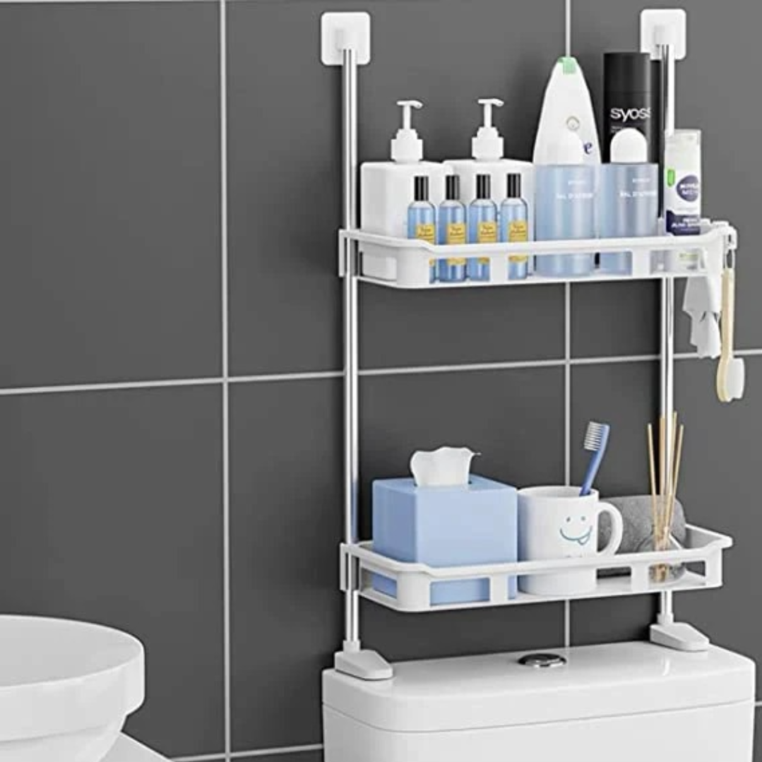 Suport multifunctional, cu 2 polite, pentru depozitare, pentru baie sau bucatarie