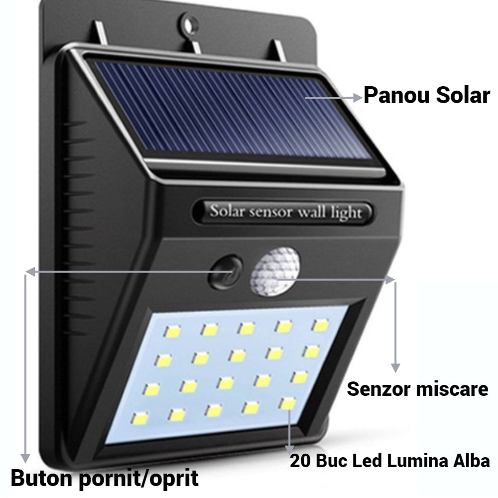 Set 2 x Lampi LED cu incarcare solara si senzor de miscare
