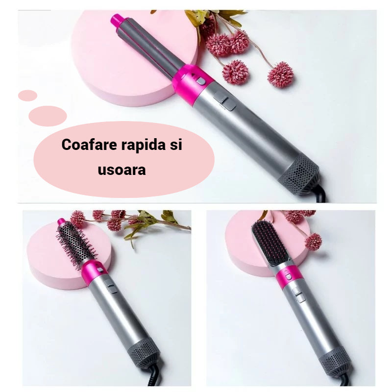 Lichidare de stoc. Perie de par 5 in 1 multifunctionala, cu aer cald si multiple accesorii incluse