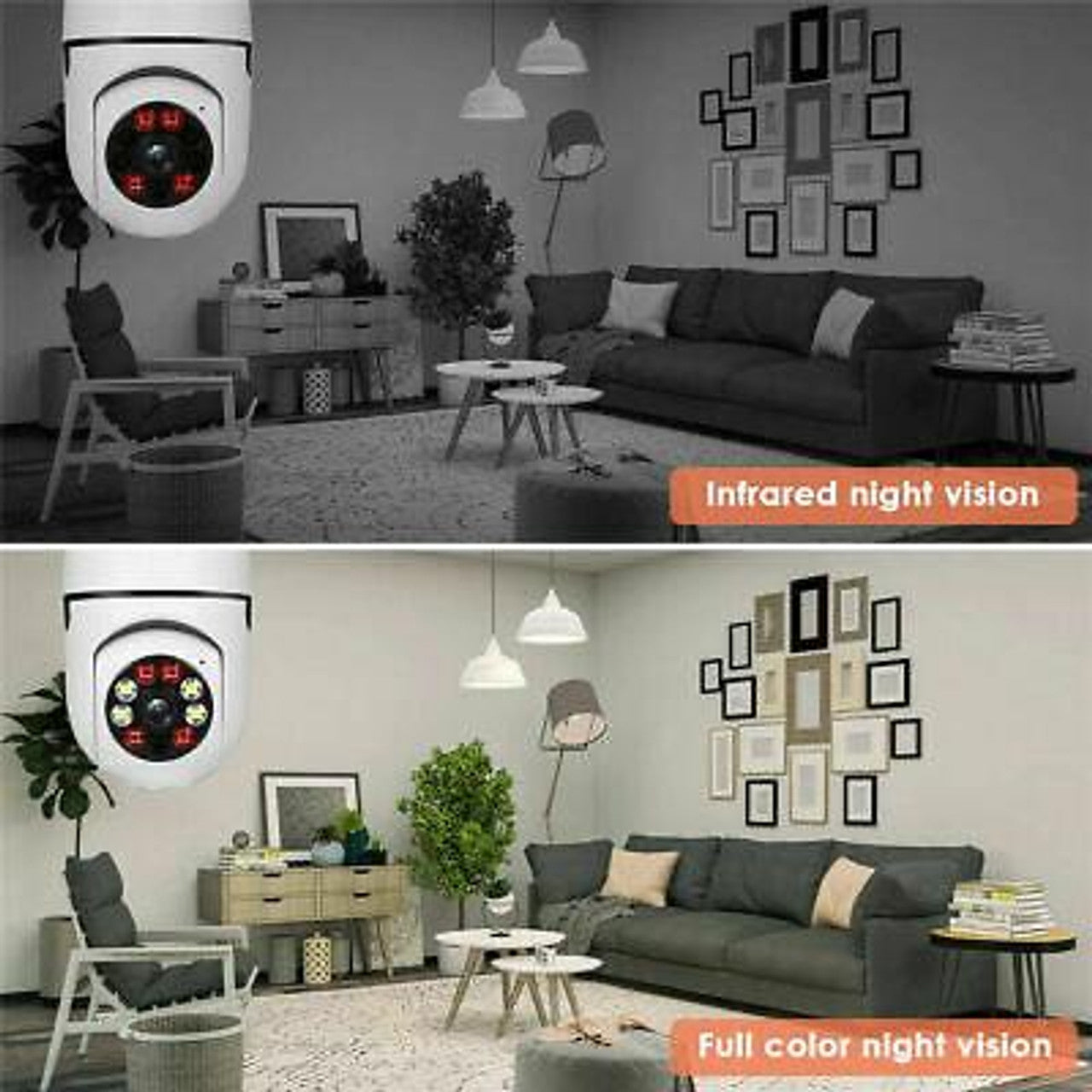 Camera WiFi Tip Bec 355° Full HD cu Unghi Panoramic, Senzor de Miscare și Functie Audio Bidirectionala