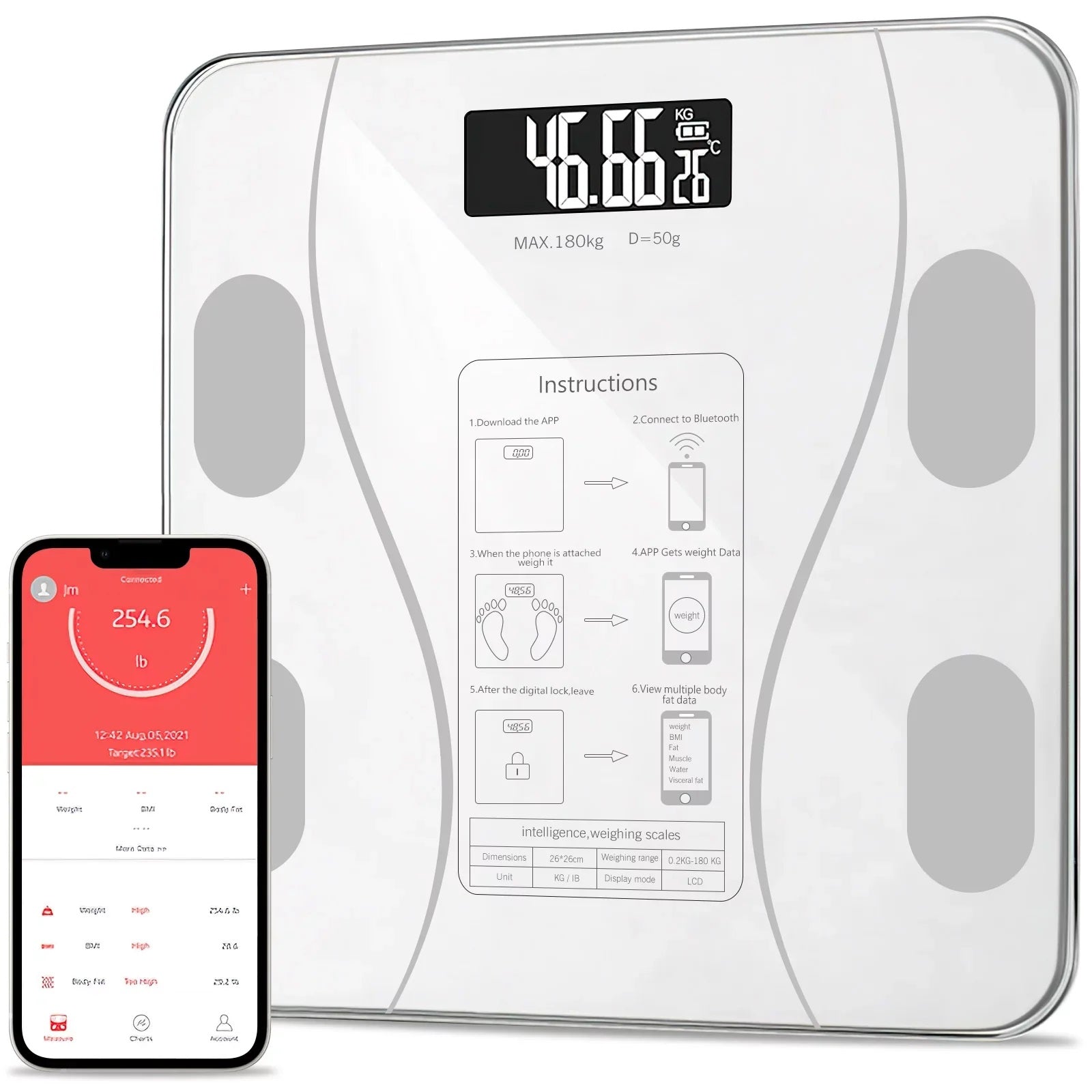 Cantar corporal cu ecran digital inteligent si aplicatie Smart