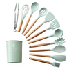 Set 12 Ustensile de Gatit din Silicon, cu Maner din Bambus
