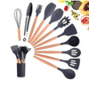 Set 12 Ustensile de Gatit din Silicon, cu Maner din Bambus